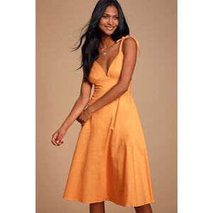 Lulus Style Refresh Bright Orange Midi Skater Dress - Size S